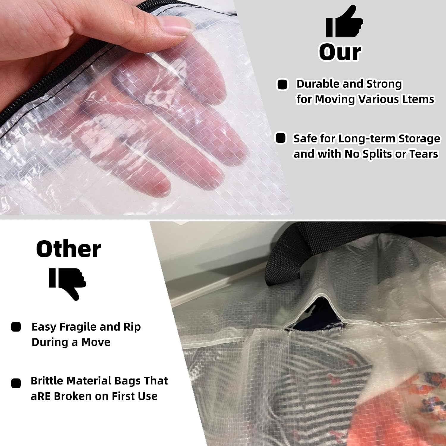 5 Pack Moving Bags. Wreath Storage Bag. Garland Container. Clear Storage Bags with Handles and Zippers Moving Bag for College Carrying. Bedding. Toys Organizer. Under the Bed Storage - Image 5