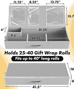 Alternative view of Simple Houseware 41.5 Wrapping Paper Storage Organizer - Fits 40 Rolls with Adjustable Straps. Interior Divider for Ribbons & Bows. 3 Clear Pockets for Gift Bags & Tools. 41.5''L x 16''W. Gray