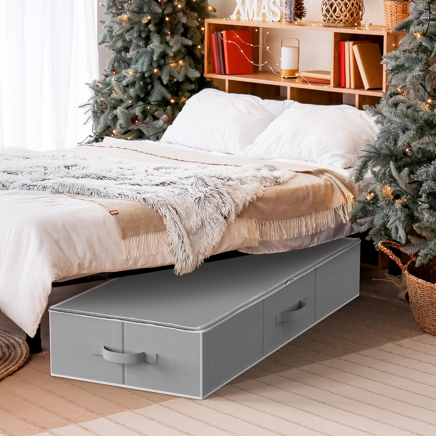 Simple Houseware 41.5 Wrapping Paper Storage Organizer - Fits 40 Rolls with Adjustable Straps. Interior Divider for Ribbons & Bows. 3 Clear Pockets for Gift Bags & Tools. 41.5''L x 16''W. Gray - Image 7